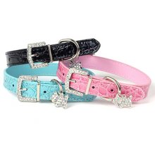 Load image into Gallery viewer, Pups! Crystal Leather Collar - 5 colours available-Pups Closet