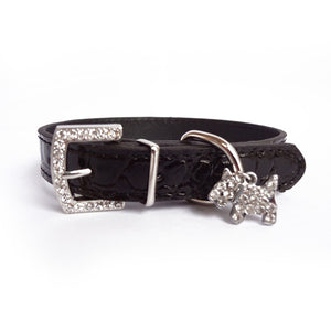 Pups! Crystal Leather Collar - 5 colours available-Pups Closet