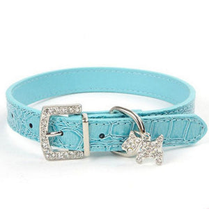 Pups! Crystal Leather Collar - 5 colours available-Pups Closet